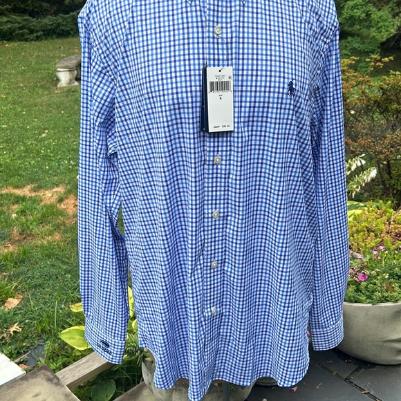 Ralph Lauren performance shirt blue check shirt SZ L US OPEN ON CUFF - Picture 4 of 11